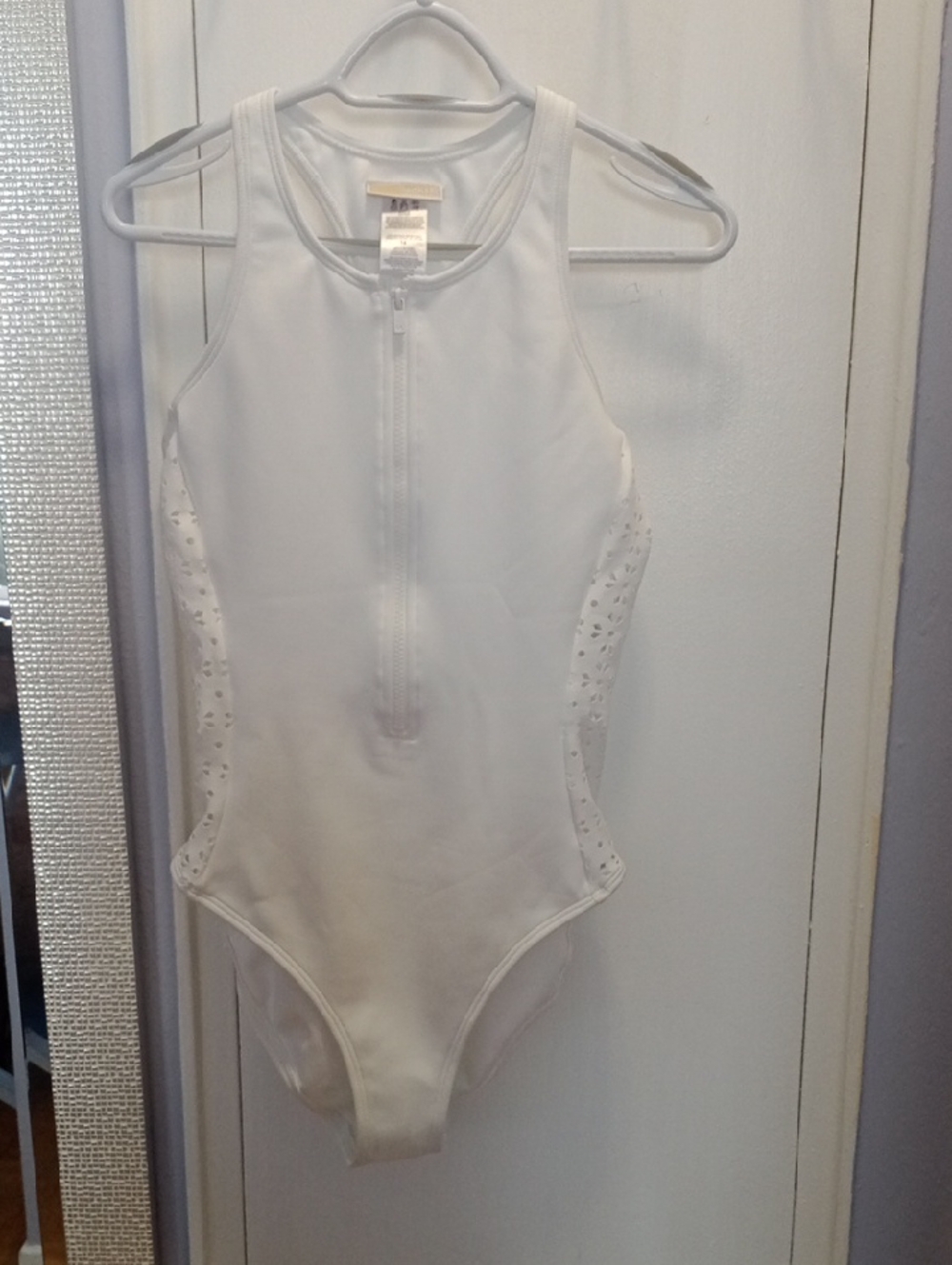 Michael Kors White Zip-Front Girls One-Piece Swim